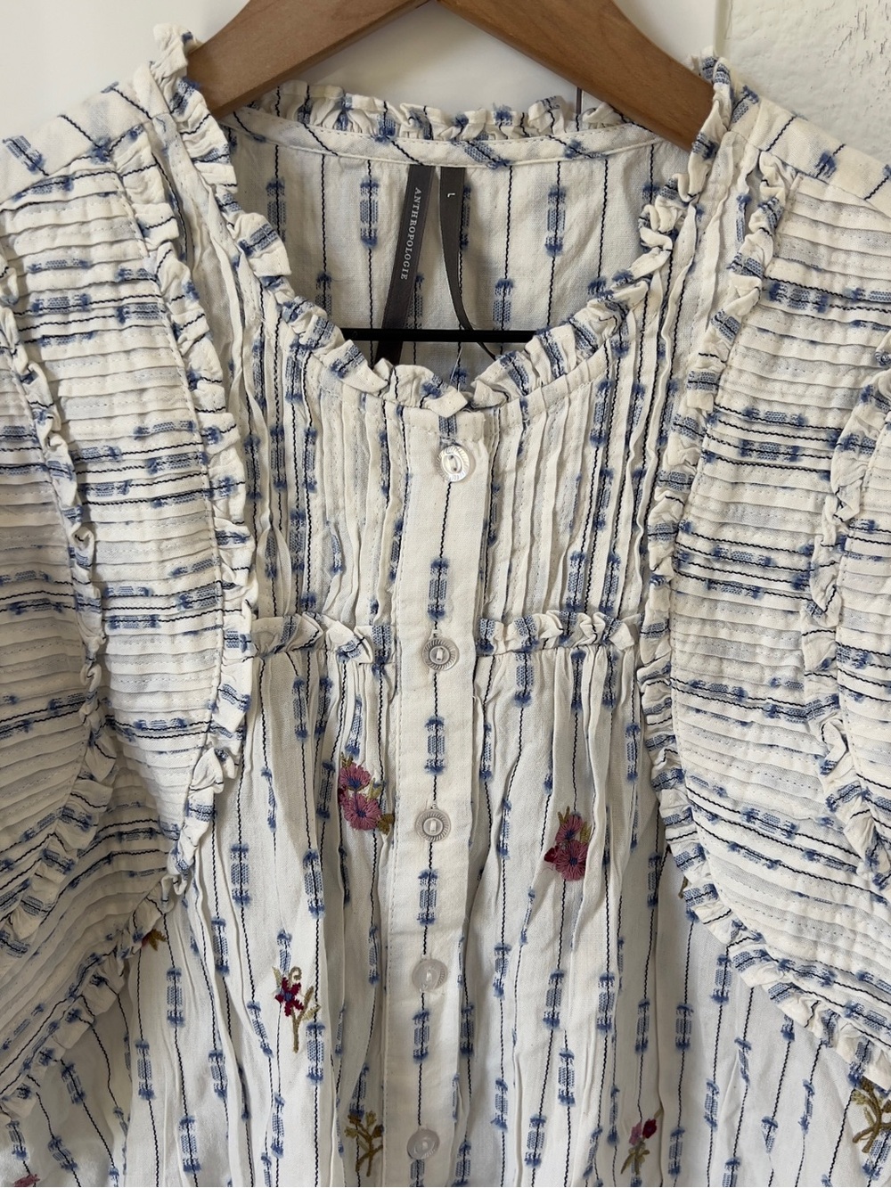 By Anthropologie Cotton Crop Swing Top in Blue Dot NWT - Picture 5 of 7